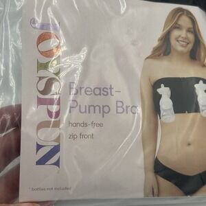 Joyspun Breast Pump Bra Hands-Free Zip Front Black Maternity Pumping Bandeau‎ LG